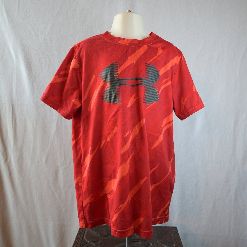 UNDER ARMOUR Boys Heat Gear Graphic T-Shirt Top Large Red Size Y Med